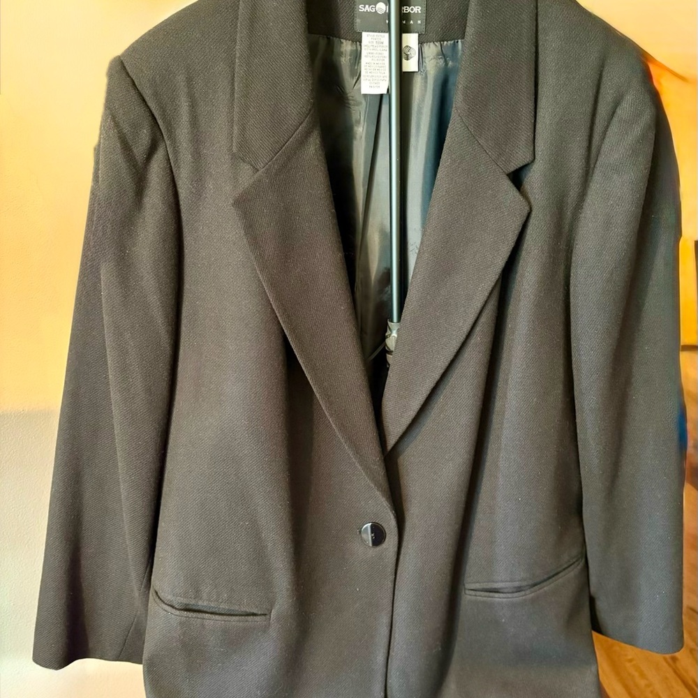 Sag Harbor Women's Classic Black Wool Blazer Lined Size 18W